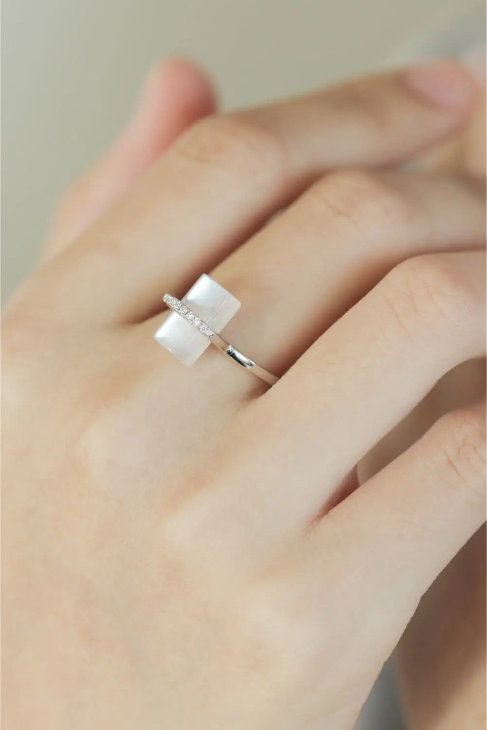 Lovcia Natural Moonstone Platinum-Plated Ring-Rings-Silver-6-Silver