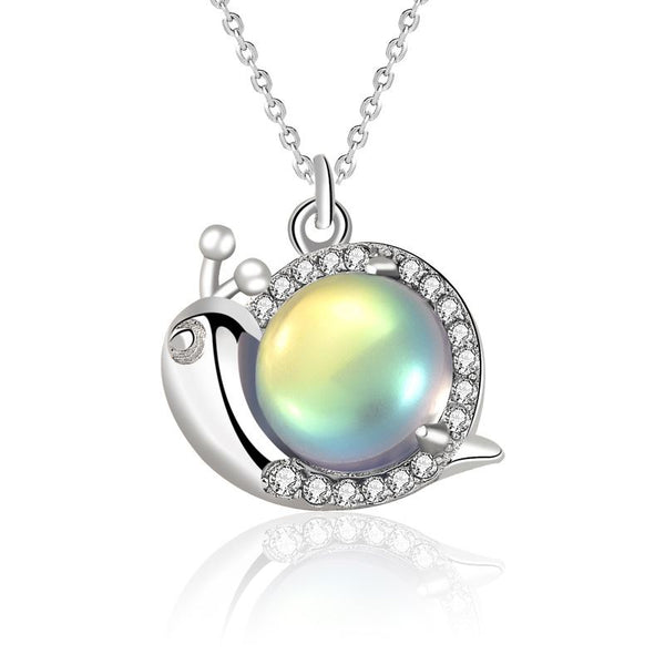 Lovcia Natural Moonstone Snail Necklace 925 Silver CZ-Necklaces-