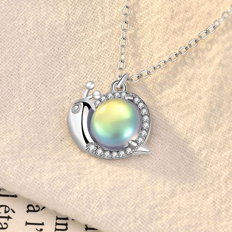 Lovcia Natural Moonstone Snail Necklace 925 Silver CZ-Necklaces-