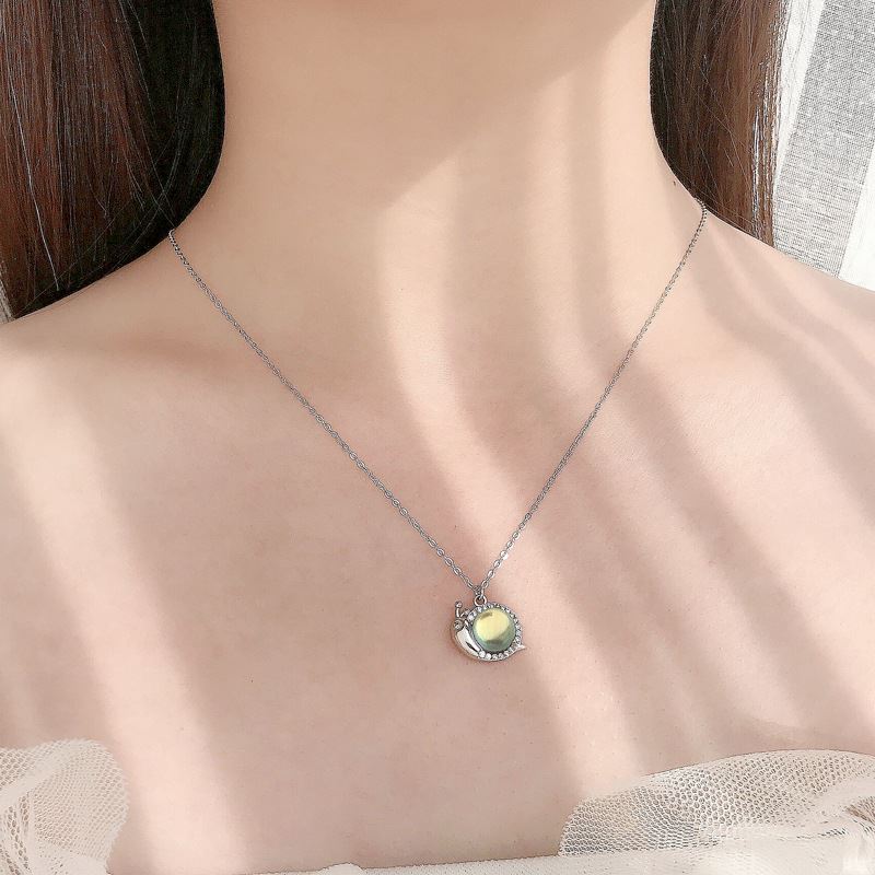 Lovcia Natural Moonstone Snail Necklace 925 Silver CZ-Necklaces-