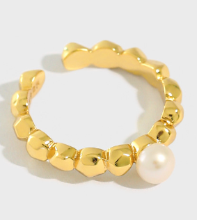 Lovcia Natural Pearl Bead Ring 5mm Adjustable Gold Tone-Rings-Yellow Gold-