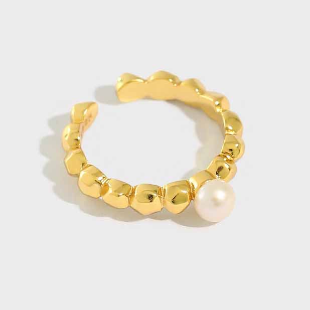 Lovcia Natural Pearl Bead Ring 5mm Adjustable Gold Tone-Rings-Yellow Gold-