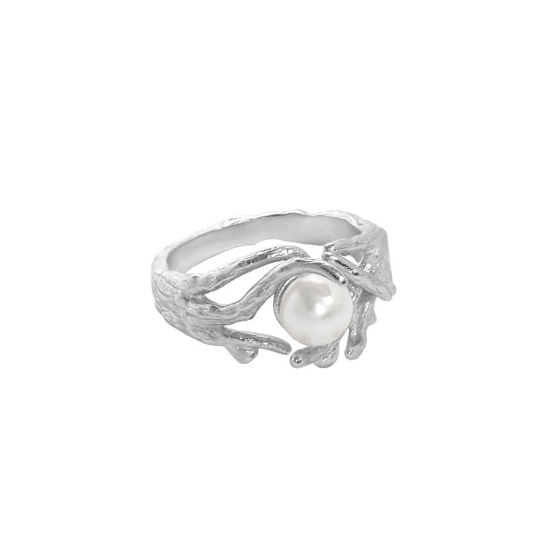 Lovcia Natural Pearl Ring 6.5mm Adjustable Gold Plated 925-Rings-Silver-Silver