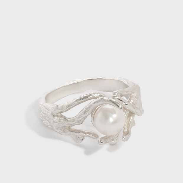Lovcia Natural Pearl Ring 6.5mm Adjustable Gold Plated 925-Rings-Yellow Gold-Yellow Gold