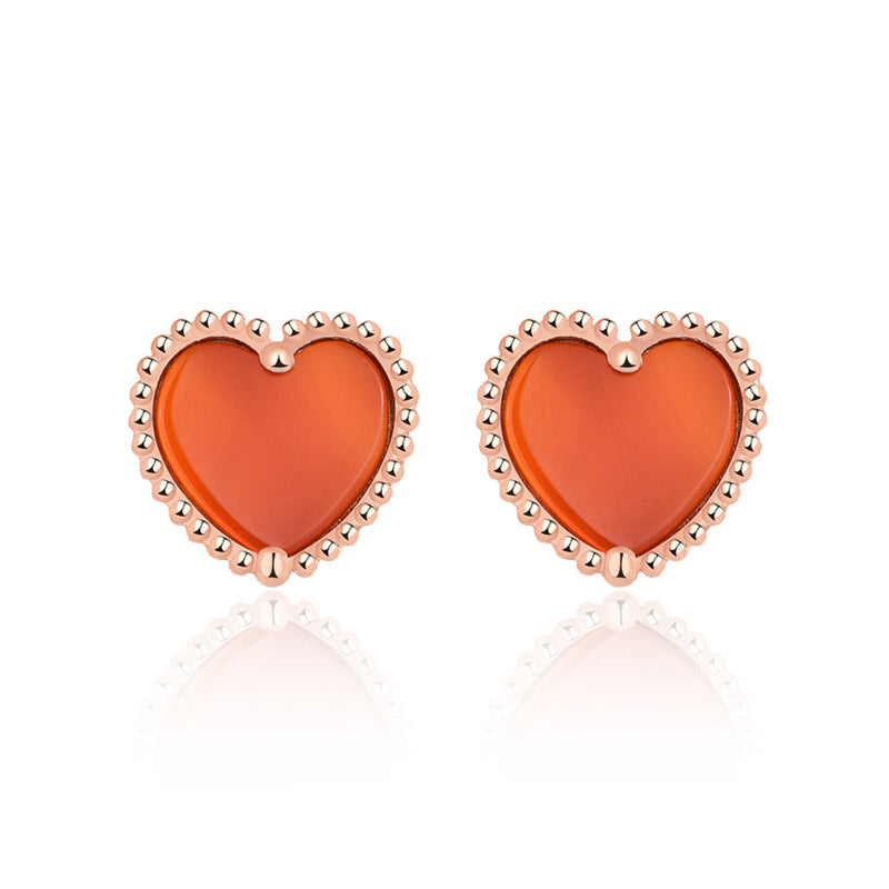 Lovcia Natural Red Agate Heart Stud Earrings for Women in Rose Gold-Plated 925 Sterling Silver-Earrings-Rose Gold-Rose Gold