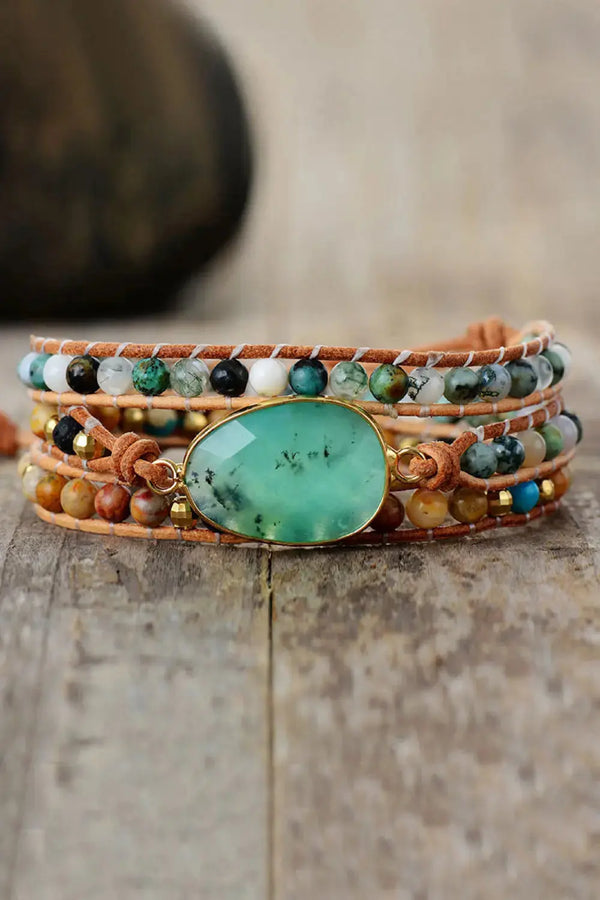 Lovcia Natural Stone & Agate Layered Bracelet-Bracelets-Gum Leaf-One Size-Gum Leaf