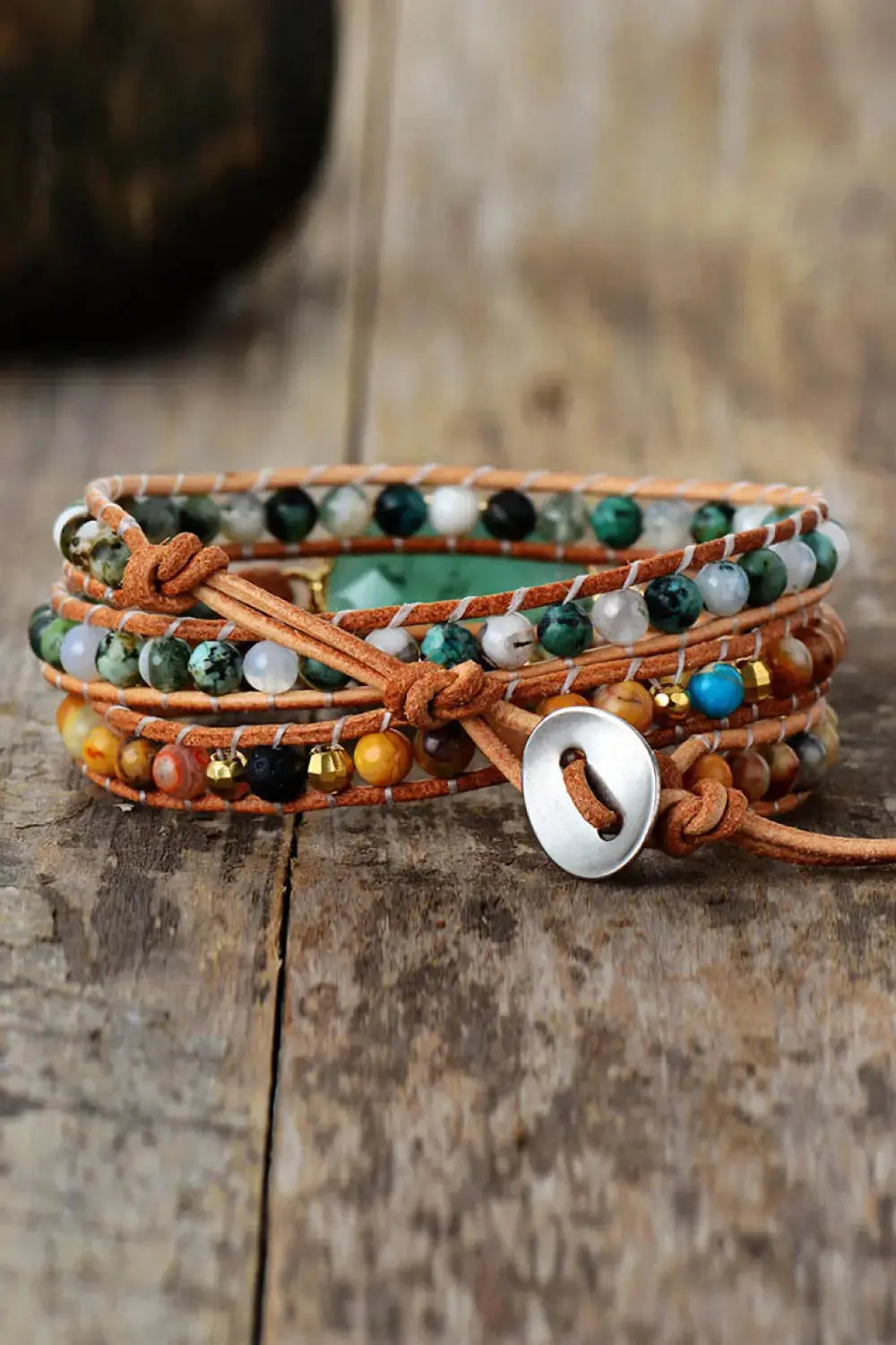 Lovcia Natural Stone & Agate Layered Bracelet-Bracelets-Gum Leaf-One Size-Gum Leaf