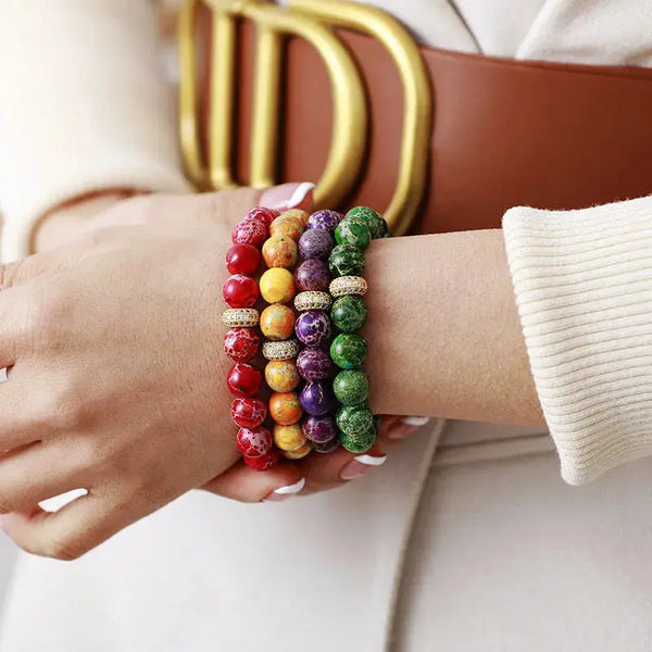 Lovcia Natural Stone Beaded Bracelet-Bracelets-Tangerine-One Size-Tangerine