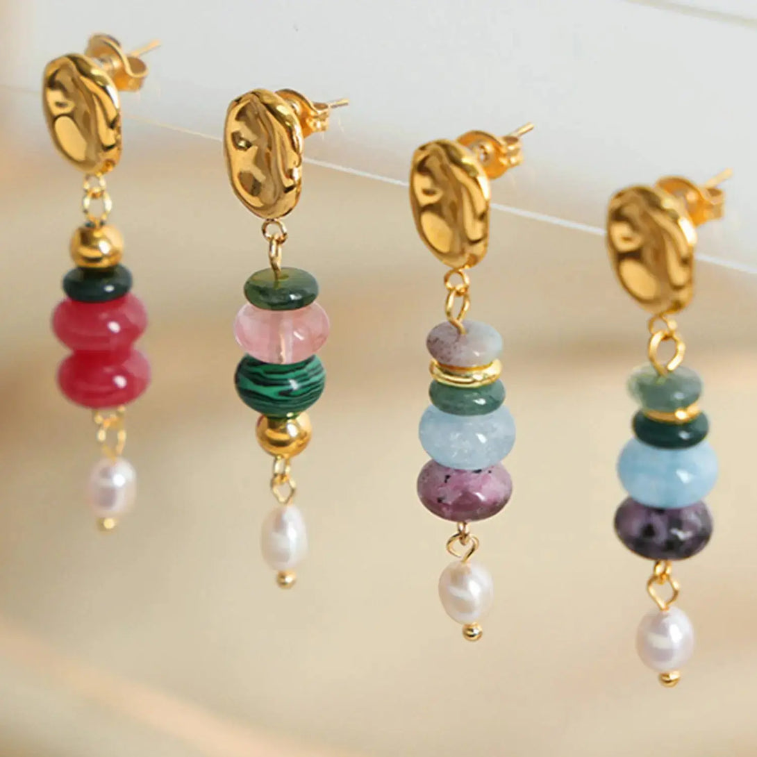 Lovcia Natural Stone Freshwater Pearl Dangle Earrings-Earrings-Pastel Blue-One Size-Pastel Blue
