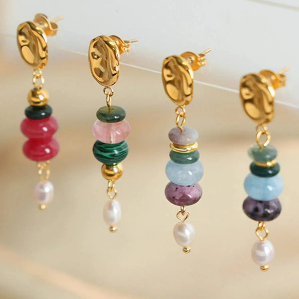 Lovcia Natural Stone Freshwater Pearl Dangle Earrings-Earrings-Pastel Blue-One Size-Pastel Blue