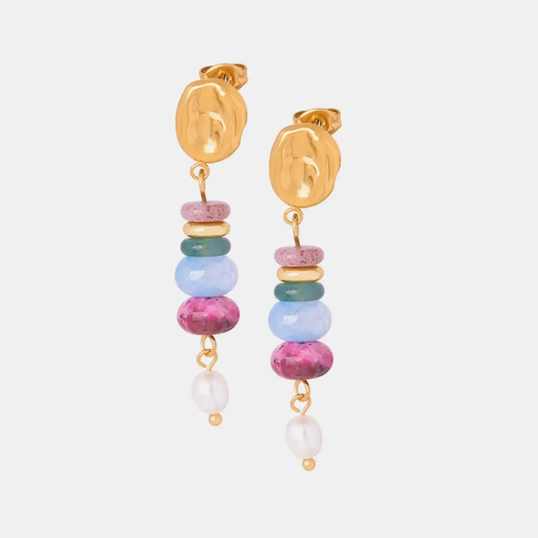 Lovcia Natural Stone Freshwater Pearl Dangle Earrings-Earrings-Pastel Blue-One Size-Pastel Blue