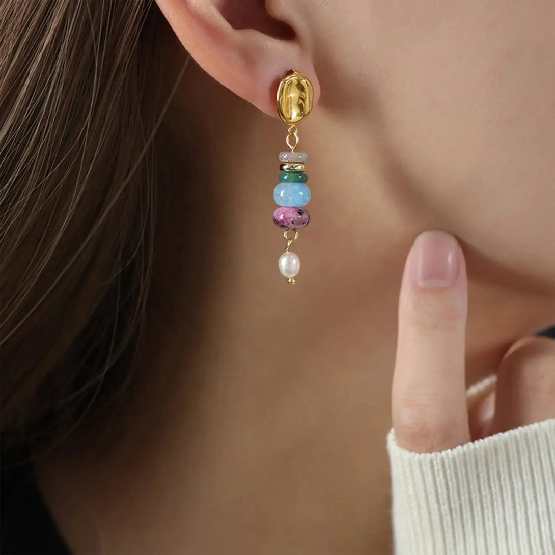 Lovcia Natural Stone Freshwater Pearl Dangle Earrings-Earrings-Pastel Blue-One Size-Pastel Blue