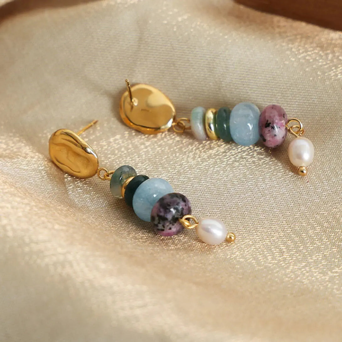 Lovcia Natural Stone Freshwater Pearl Dangle Earrings-Earrings-Pastel Blue-One Size-Pastel Blue
