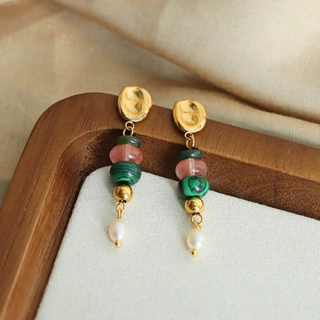 Lovcia Natural Stone Freshwater Pearl Dangle Earrings-Earrings-Pastel Blue-One Size-Pastel Blue