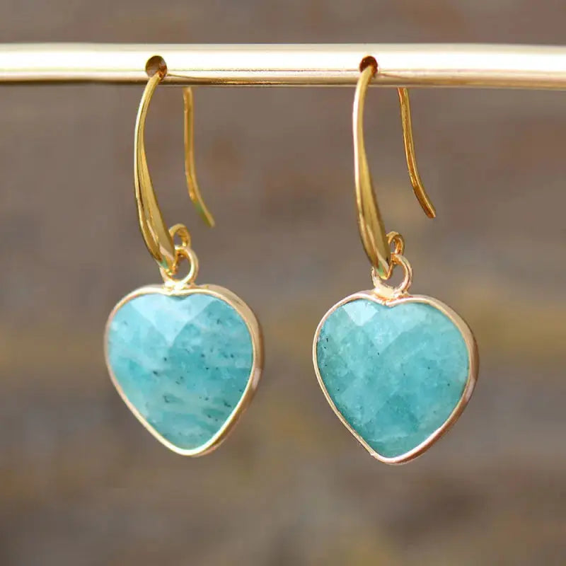 Lovcia Natural Stone Heart Drop Earrings-Earrings-Mint Blue-One Size-Mint Blue