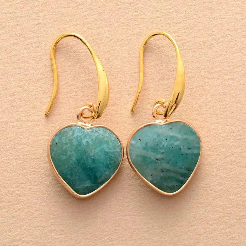 Lovcia Natural Stone Heart Drop Earrings-Earrings-Mint Blue-One Size-Mint Blue