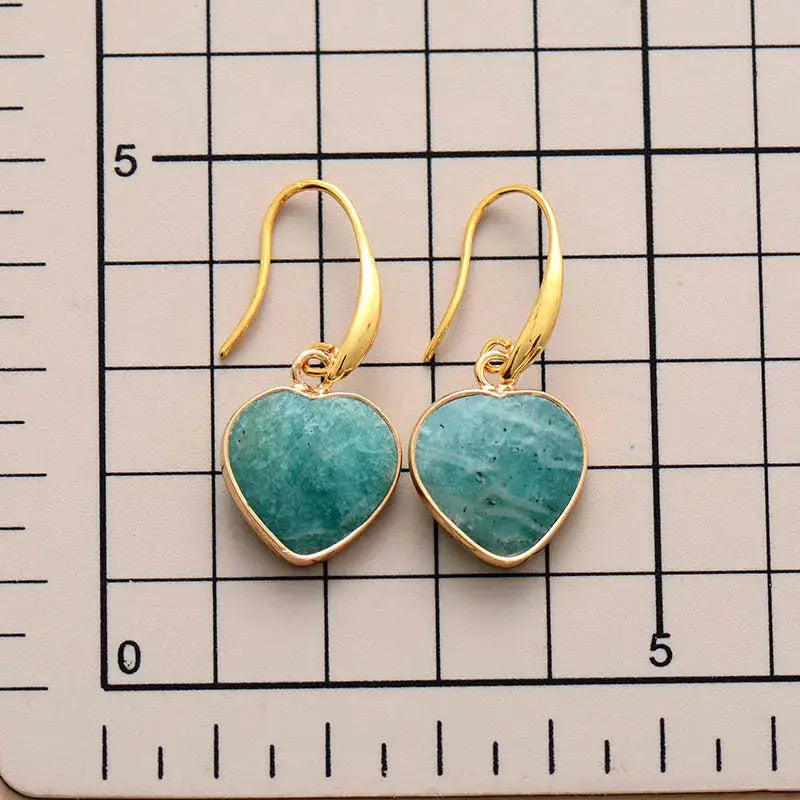 Lovcia Natural Stone Heart Drop Earrings-Earrings-Mint Blue-One Size-Mint Blue