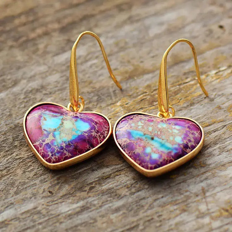 Lovcia Natural Stone Heart Drop Earrings-Earrings-Sky Blue-One Size-Sky Blue