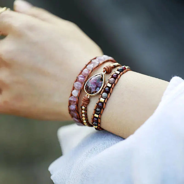 Lovcia Natural Stone Layered Bracelet-Bracelets-Deep Red-One Size-Deep Red