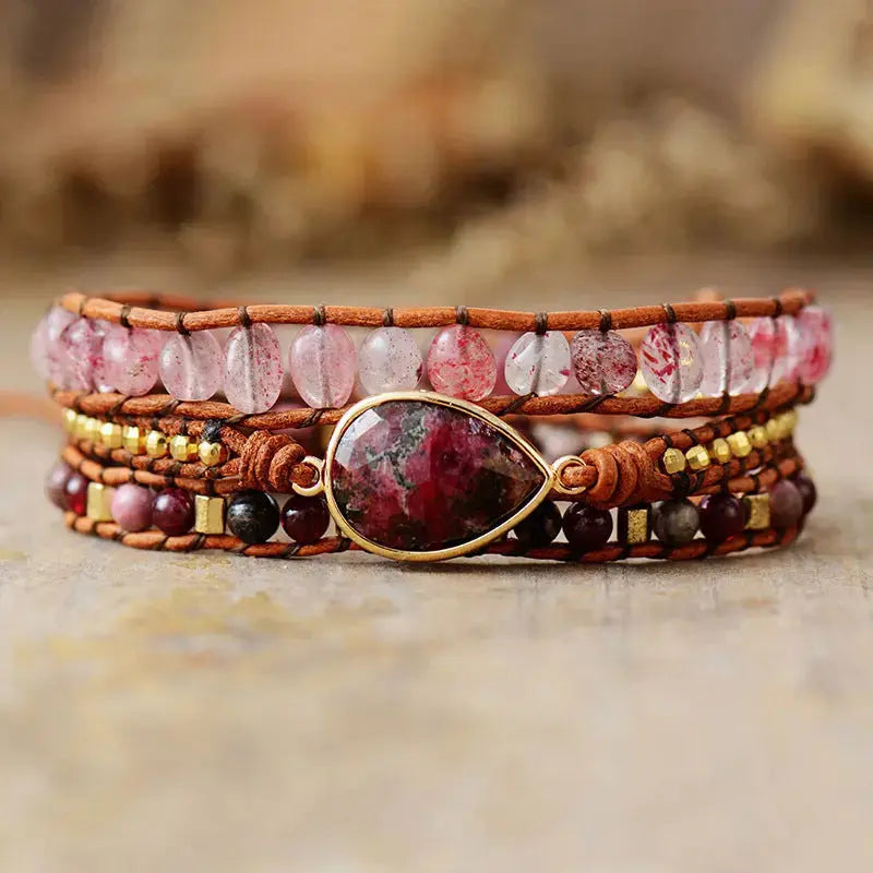 Lovcia Natural Stone Layered Bracelet-Bracelets-Deep Red-One Size-Deep Red