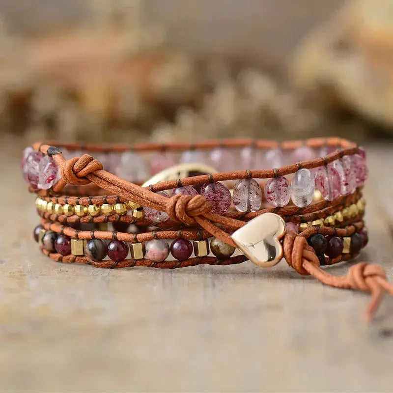 Lovcia Natural Stone Layered Bracelet-Bracelets-Deep Red-One Size-Deep Red