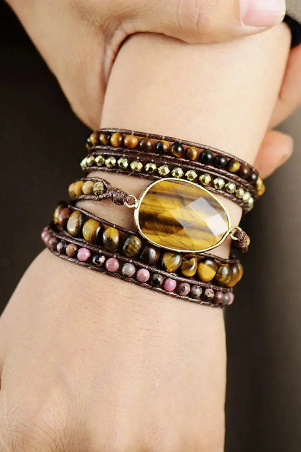 Lovcia Natural Stone Layered Bracelet-Bracelets-Mustard-One Size-Mustard