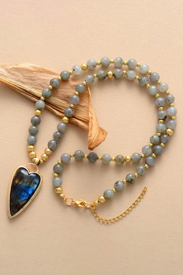 Lovcia Natural Stone Pendant Beaded Necklace-Necklaces-Royal Blue-One Size-Royal Blue