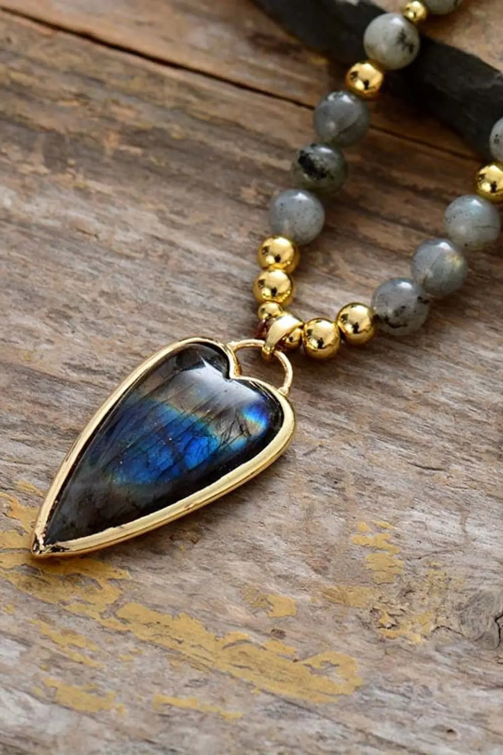 Lovcia Natural Stone Pendant Beaded Necklace-Necklaces-Royal Blue-One Size-Royal Blue