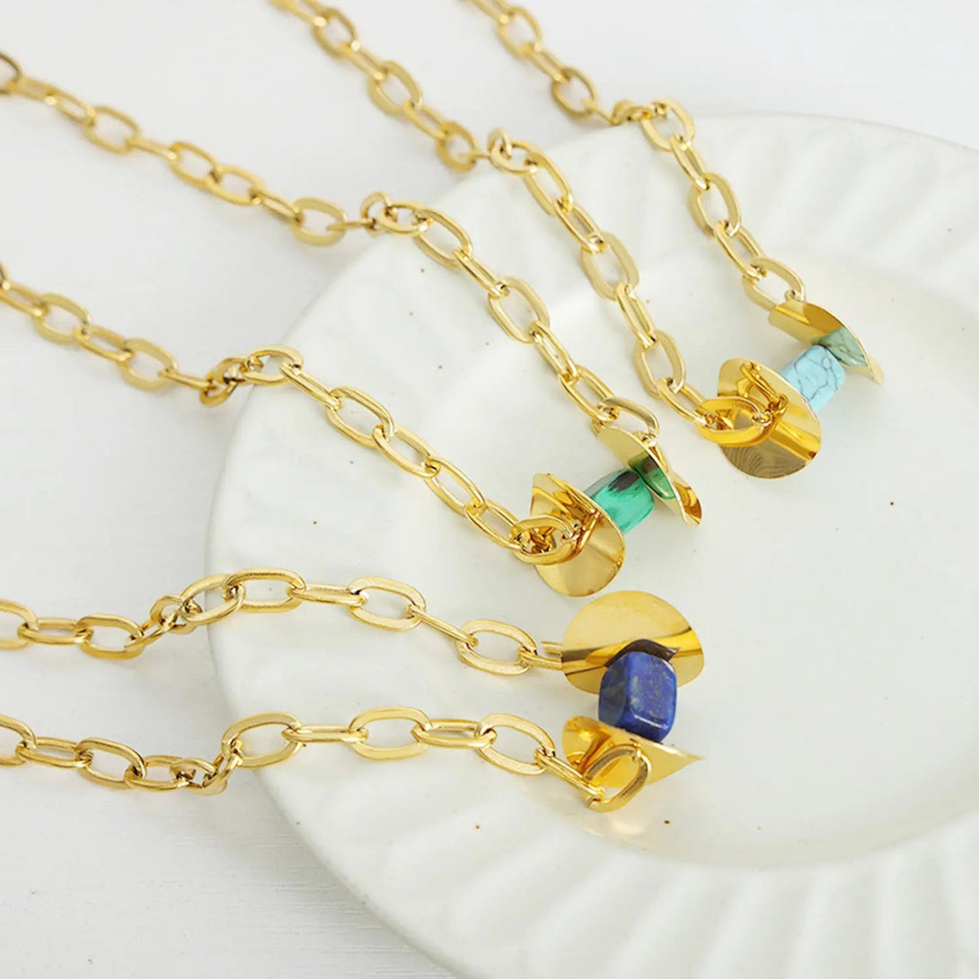 Lovcia Natural Stone Pendant Titanium Steel Necklace-Necklaces-Pastel Blue-One Size-Pastel Blue