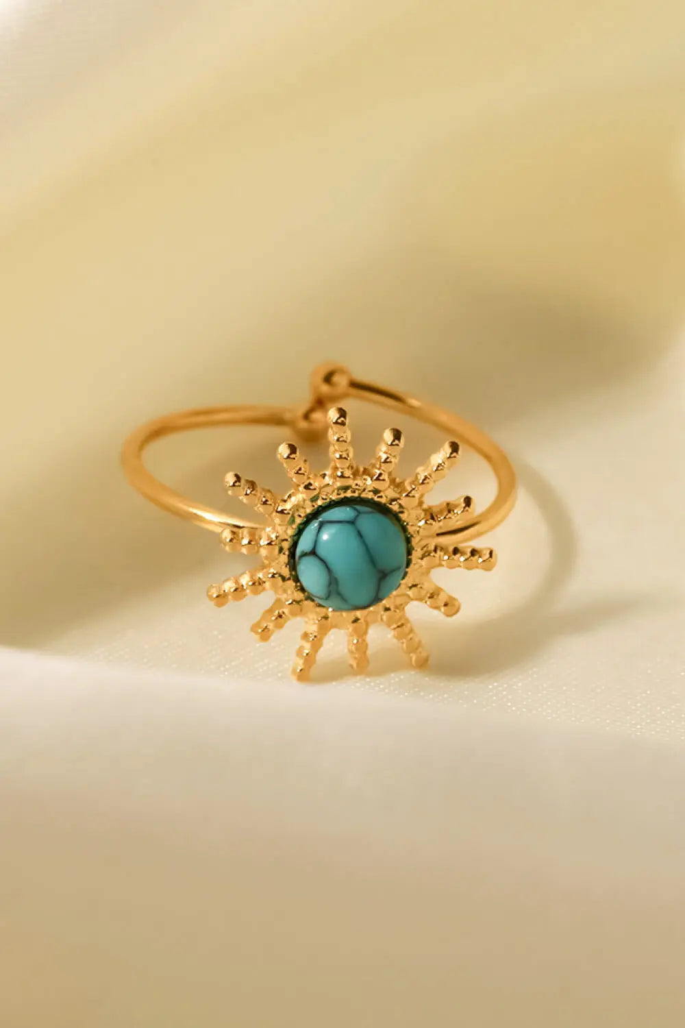 Lovcia Natural Stone Sun Shape Open Ring-Rings-Gold/Sage-One Size-Gold/Sage