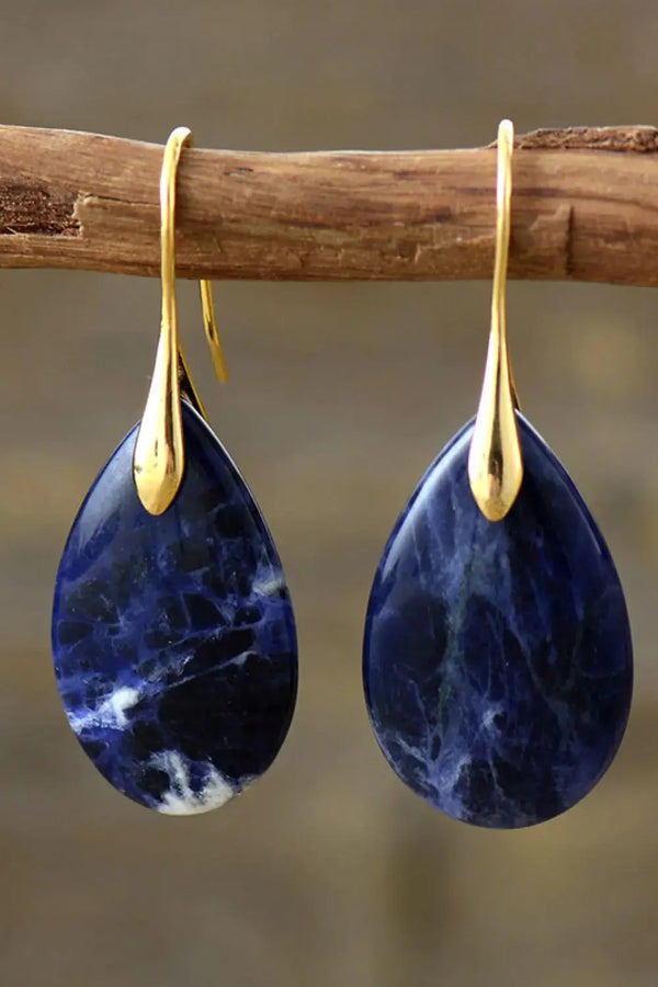 Lovcia Natural Stone Teardrop Earrings-Earrings-Gold-One Size-Gold