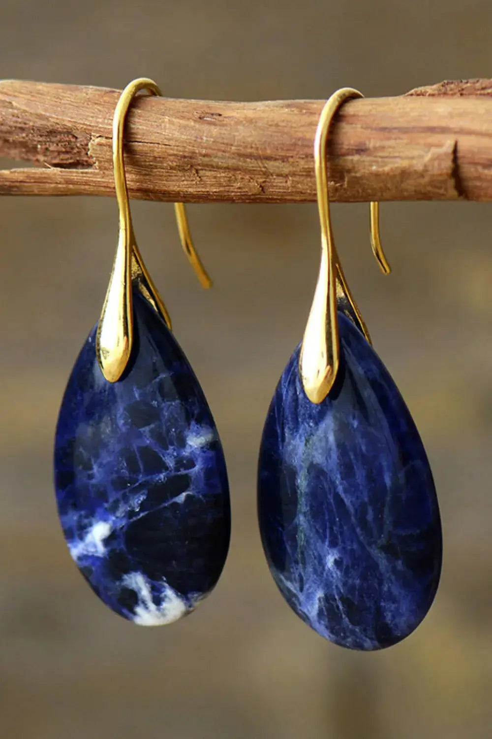 Lovcia Natural Stone Teardrop Earrings-Earrings-Gold-One Size-Gold