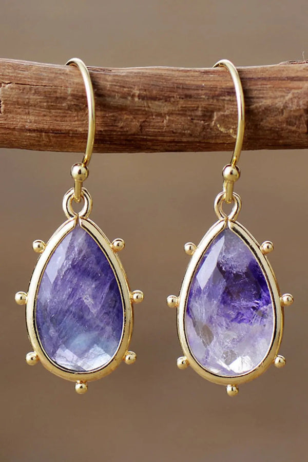 Lovcia Natural Stone Teardrop Earrings-Earrings-Lavender-One Size-Lavender