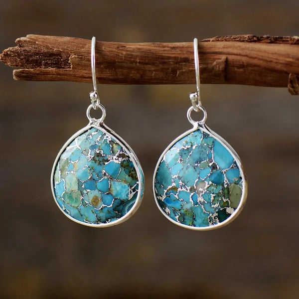 Lovcia Natural Stone Teardrop Earrings-Earrings-Silver-One Size-Silver