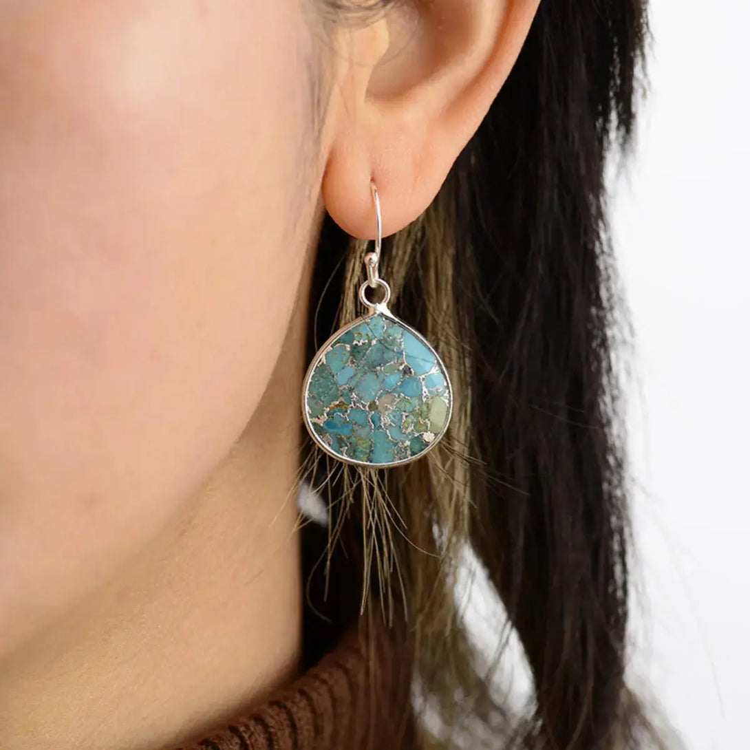 Lovcia Natural Stone Teardrop Earrings-Earrings-Silver-One Size-Silver