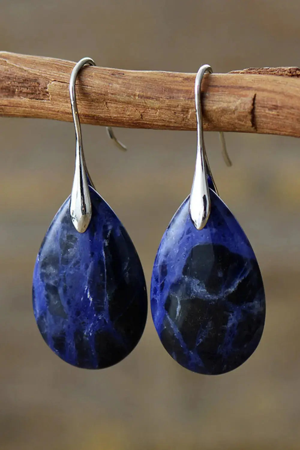 Lovcia Natural Stone Teardrop Earrings-Earrings-Silver-One Size-Silver