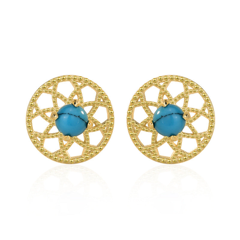Lovcia Natural Turquoise 925 Sterling Silver Stud Earrings for Women with 14K Gold/Rhodium Finish-Earrings-14K Yellow Gold-14K Yellow Gold
