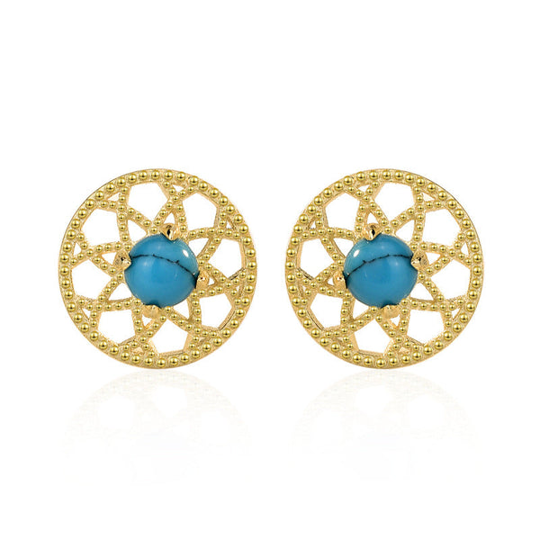 Lovcia Natural Turquoise 925 Sterling Silver Stud Earrings for Women with 14K Gold/Rhodium Finish-Earrings-14K Yellow Gold-14K Yellow Gold