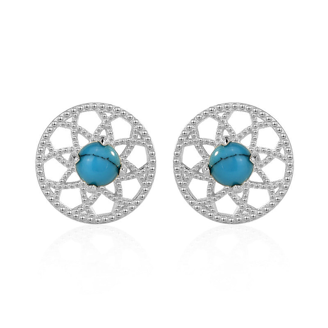 Lovcia Natural Turquoise 925 Sterling Silver Stud Earrings for Women with 14K Gold/Rhodium Finish-Earrings-Silver-Silver