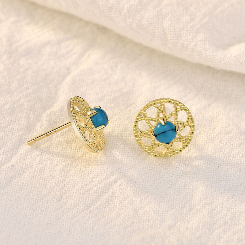 Lovcia Natural Turquoise 925 Sterling Silver Stud Earrings for Women with 14K Gold/Rhodium Finish-Earrings-Silver-Silver