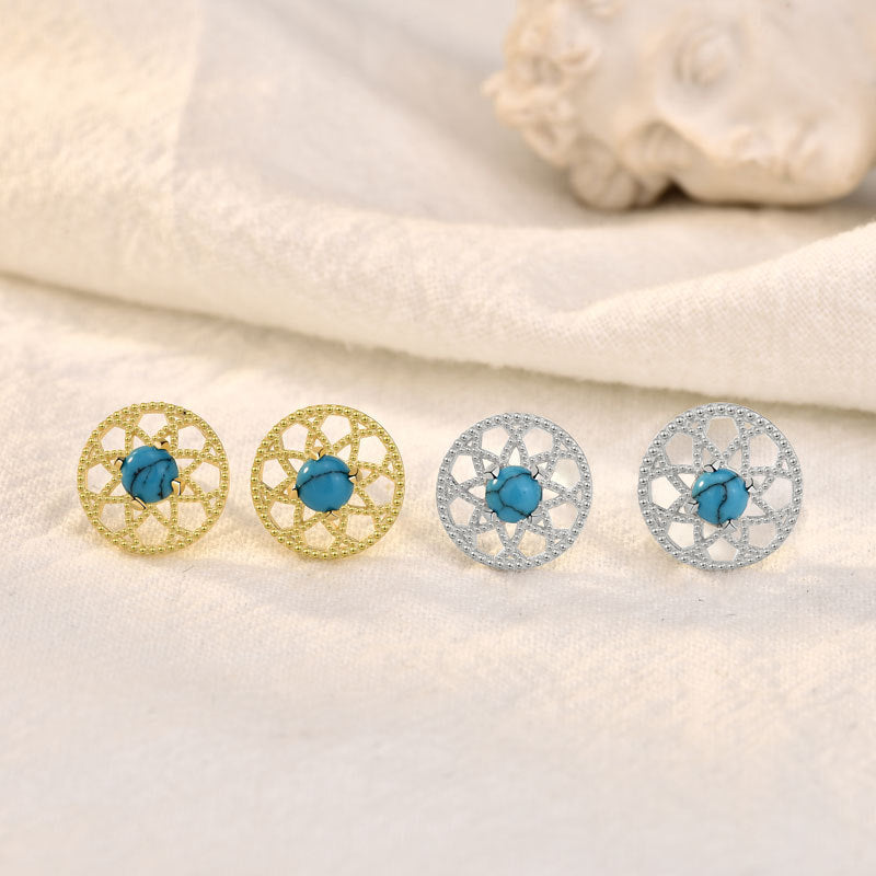 Lovcia Natural Turquoise 925 Sterling Silver Stud Earrings for Women with 14K Gold/Rhodium Finish-Earrings-Silver-Silver