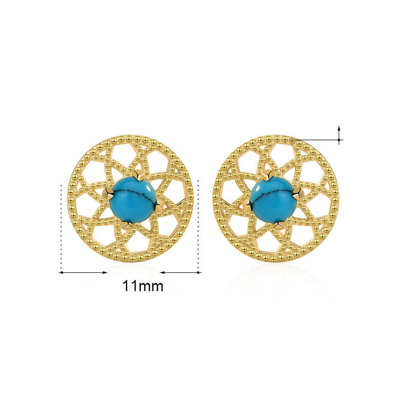 Lovcia Natural Turquoise 925 Sterling Silver Stud Earrings for Women with 14K Gold/Rhodium Finish-Earrings-Silver-Silver