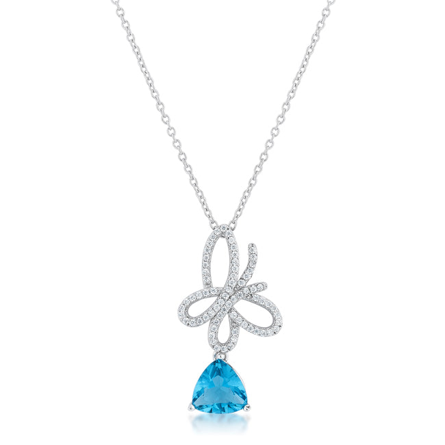 Buy LOVCIA Claudia Butterfly Design Aqua CZ Rhodium-Plated Necklace - Latest Stylish Pendants for Women