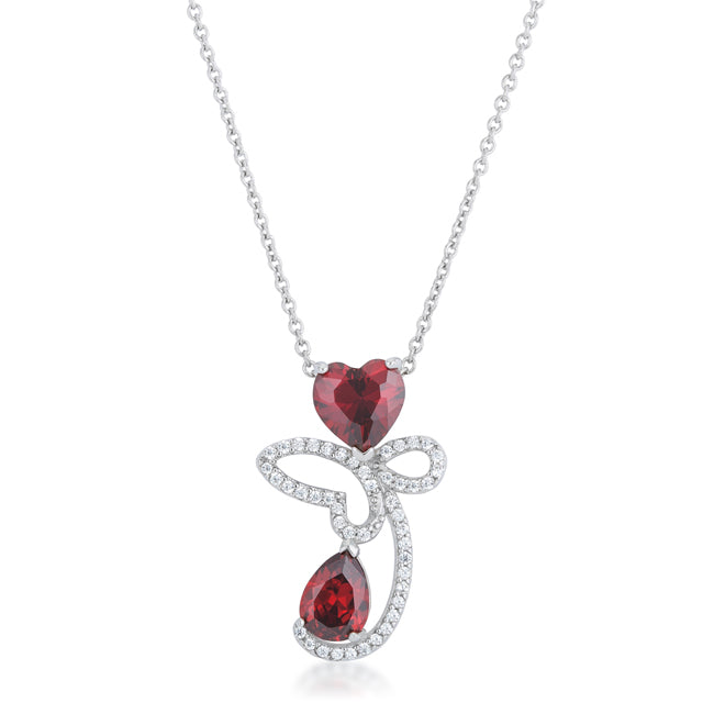 Buy LOVCIA Garnet CZ Heart Drop Necklace with Rhodium Finish in Abstract Design - Latest Stylish Pendants for Women