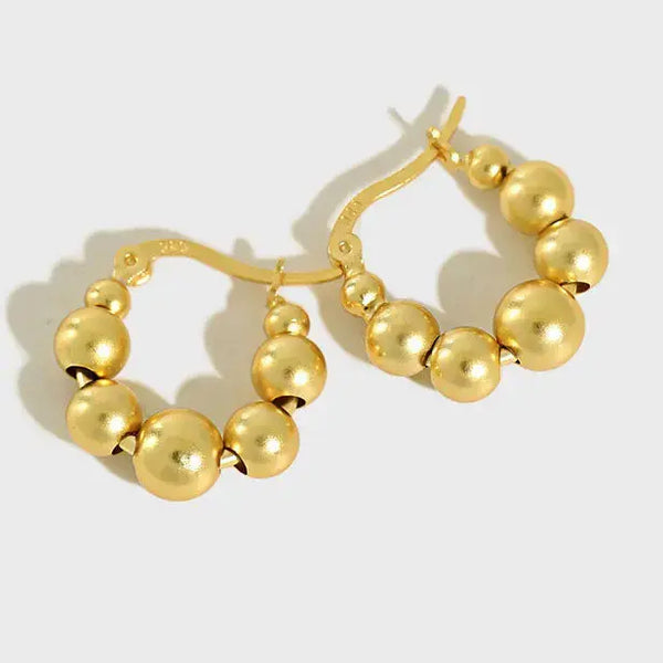 Lovcia New Bubbles Beads 925 Sterling Silver Hoop Earrings-Earrings-Rhodium-Rhodium