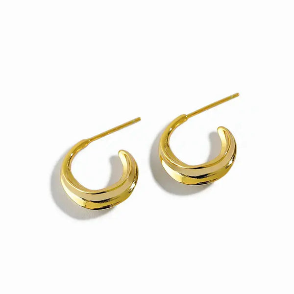 Lovcia New C Shape Circle irregular 925 Sterling Silver Hoop Earrings-Earrings-Rhodium-Rhodium