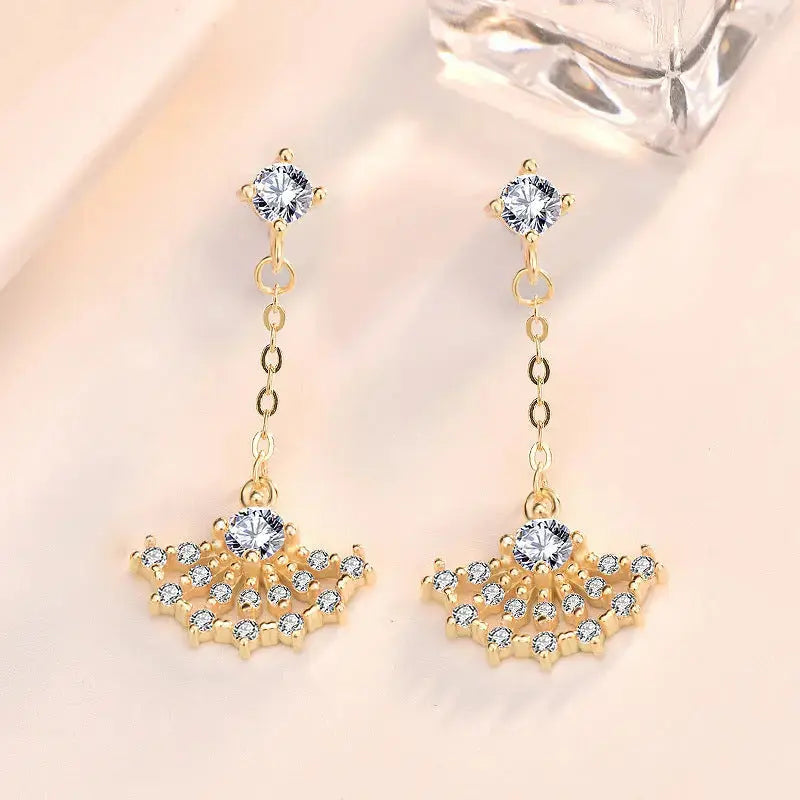 Lovcia New CZ Girl's Skirt 925 Sterling Silver Dangling Earrings-Earrings-Yellow Gold-Yellow Gold