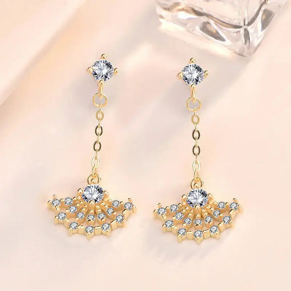 Lovcia New CZ Girl's Skirt 925 Sterling Silver Dangling Earrings-Earrings-Yellow Gold-Yellow Gold