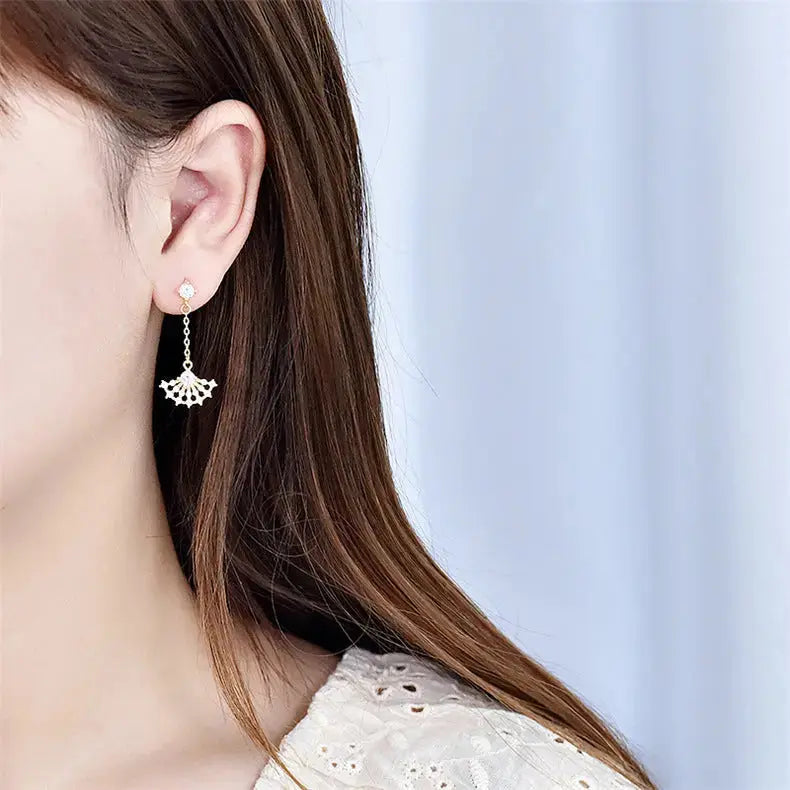 Lovcia New CZ Girl's Skirt 925 Sterling Silver Dangling Earrings-Earrings-Yellow Gold-Yellow Gold