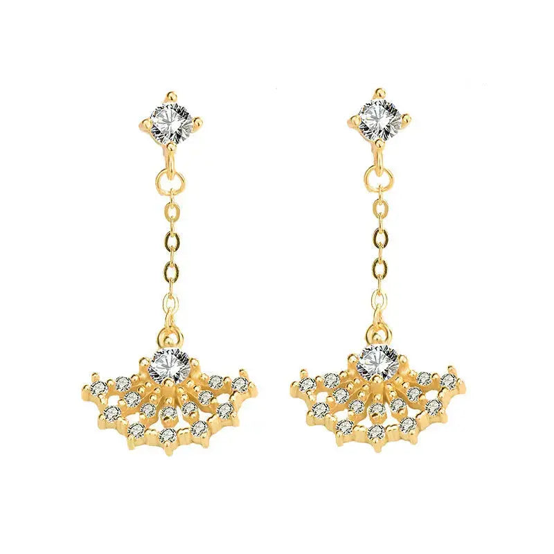 Lovcia New CZ Girl's Skirt 925 Sterling Silver Dangling Earrings-Earrings-Yellow Gold-Yellow Gold